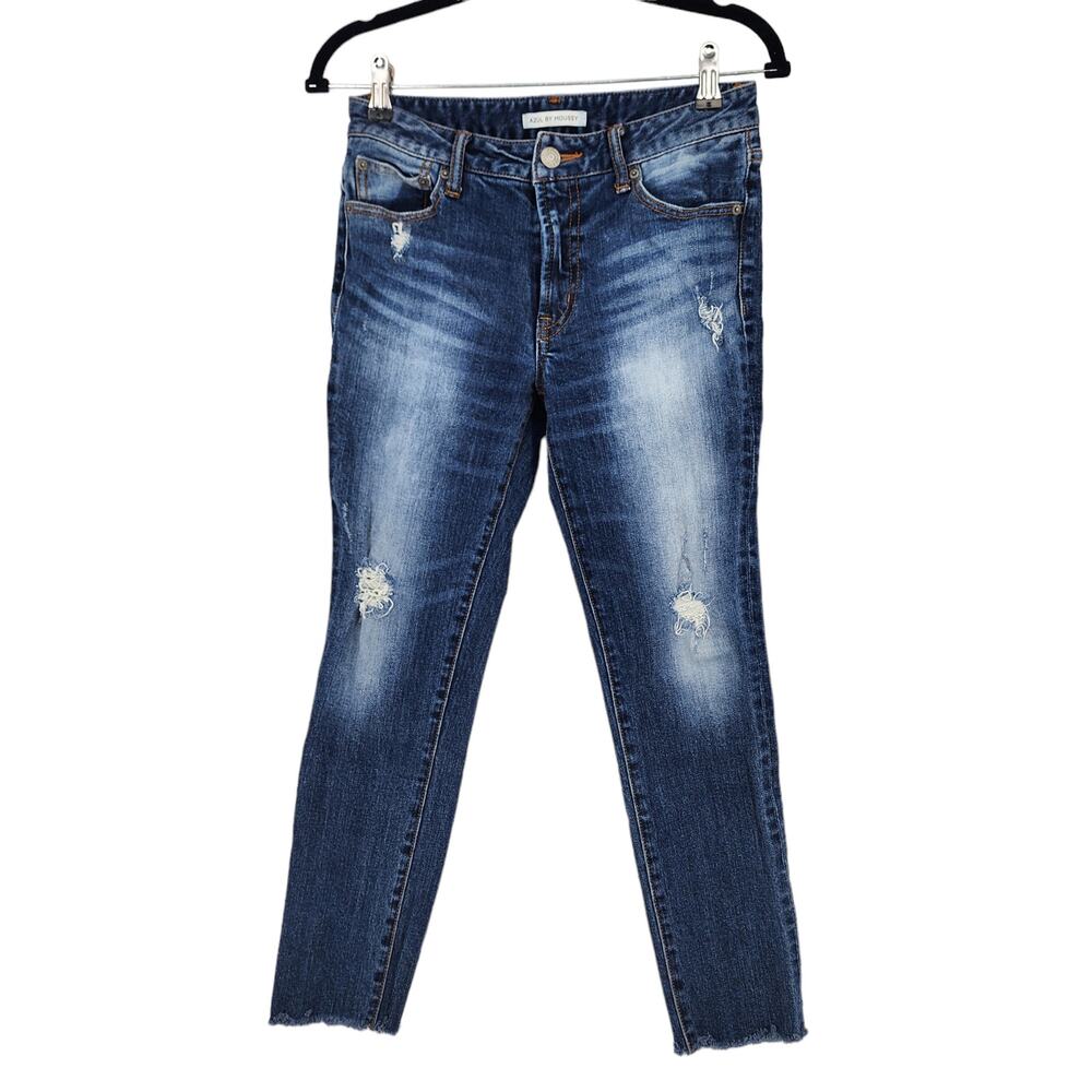 Azul by Moussy Women's Distressed Raw Hem Skinny Stretch Blue Jeans Size 25
